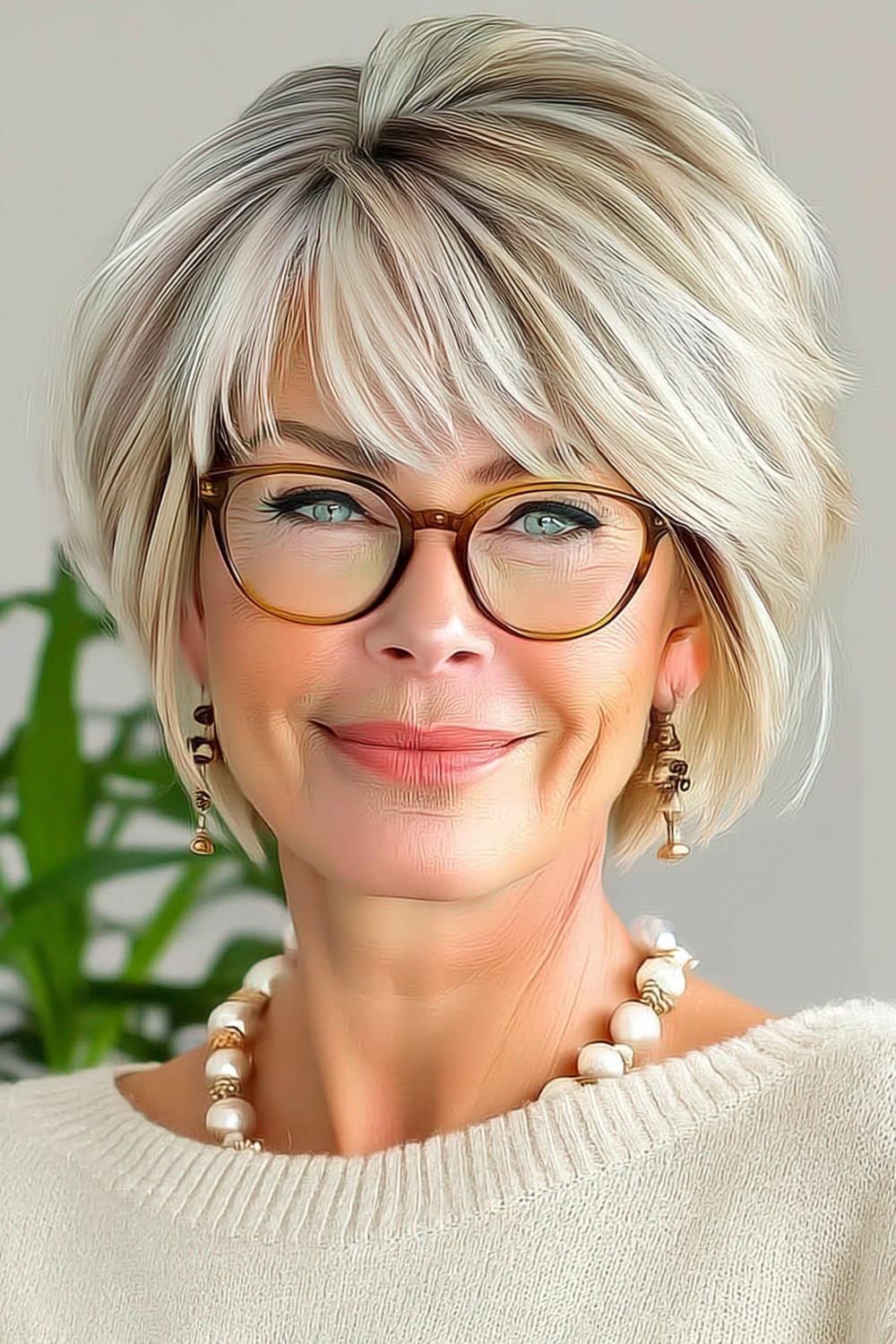 35 stilvolle Frisuren ab 50 mit Brille für runde Gesichter